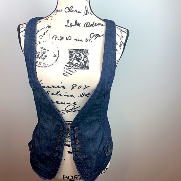 RARE HTF James Jeans Fitted Vest Dry Aged Denim Apron Back - Picture 7 of 8